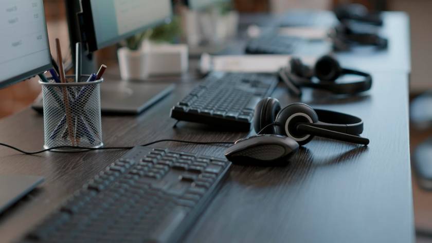 A busy call center with agents working at their desks, representing the fast-paced environment of call centers.