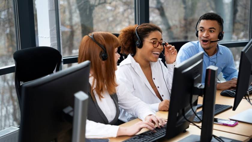 A friendly customer service representative wearing a headset, ready to assist customers, symbolizing the heart of call center customer service